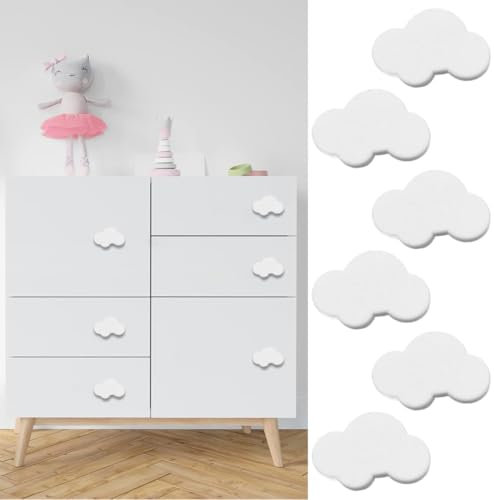 VJUYSW 6 Schrankknöpfe Holz fur Kinderzimmer, Möbelknöpfe in verschiedenen Tierformen, Holzgriffe für Schränke Türknöpfe für Kinder(Weiße Wolke)