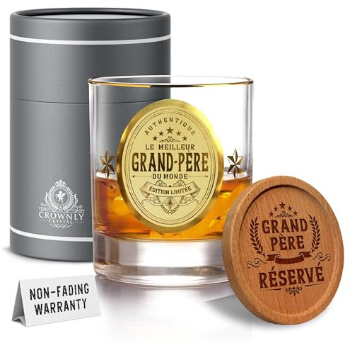 CROWNLY CRYSTAL® Cadeau Papy Cadeau Personnalisé Cadeau Grand Pere Cadeau Fête Des Pères Cadeau Papy Anniversaire Cadeau Anniversaire Homme Verre A Whisky Idee Cadeau Grand Pere Cadeau Original