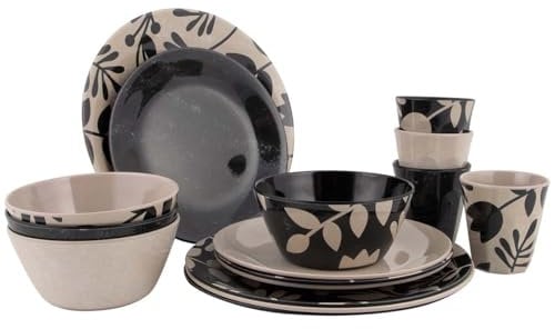 Bo-Camp - Mix & Match Geschirr - 16-teilig - Beige/Schwarz