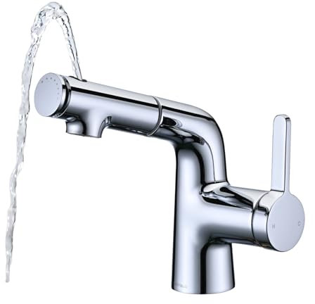 BuntHaus Robinet Salle Bain avec Douchette Extractible 2 Types jet d'eau, Mélangeur Lavabo avec Douchette Supérieure pour se brosser les dents et se laver le visage, Chromé