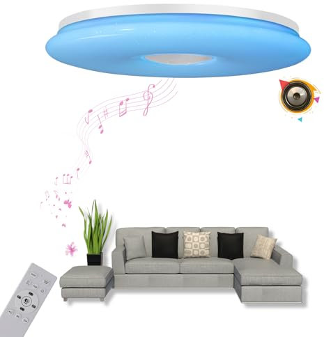 chysongoods-XK LED Musik Deckenleuchte mit Bluetooth Lautsprecher Φ30cm 28W Sprach und APP-Steuerung Kompatibel Mit Alexa/Google Home RGB Farbwechsel Dimmbare Farbanpassung mit Fernbedienung