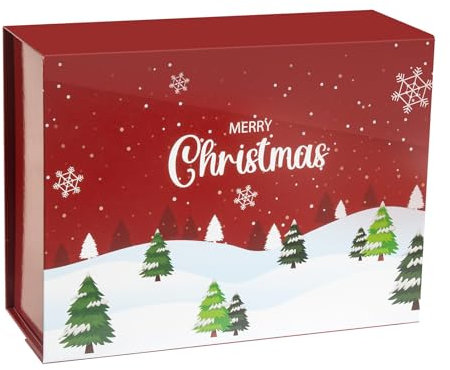 CHARMGIFTBOX Surprise Gift Box with Lid for Christmas, 21x18x7.3 cm Red Gift Boxes for Presents, Foldable Magnetic Gift Box, Suitable for Christmas Wrapping