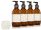 Oputec 4 x 250ml Seifenspender aus Glas + Etiketten: Extra sparsam bis -70% - Shampoo Flaschen zum Befüllen als Handseife-Spender, Pumpspender, Pumpflasche Braunglas für Küche Badezimmer