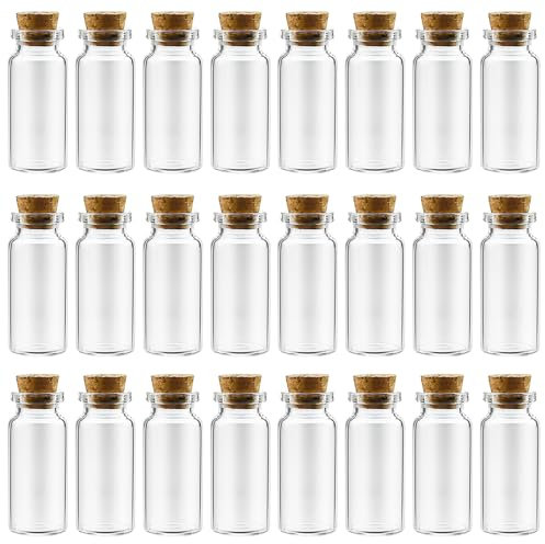 XHPHAPACK Small Glass Bottles With Corks 10ml 24pcs, Usp Type 1 Class A Mini Clear Glass Jars With Stoppers Diy Art Craft Storage Small Jars With Ta