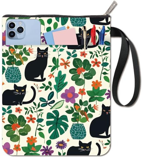 CRASPIRE Cat Book Covers Flower Book Sleeve Leaf Book Protector for Paperbacks Washable Fabric Cloth Book Cover with Zipper and Extra Sleeve Pocket for Book Lovers Classmate Gifts