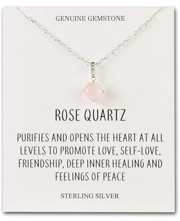 Philip Jones Sterling Silver Rose Quartz Gemstone Necklace with Quote Card