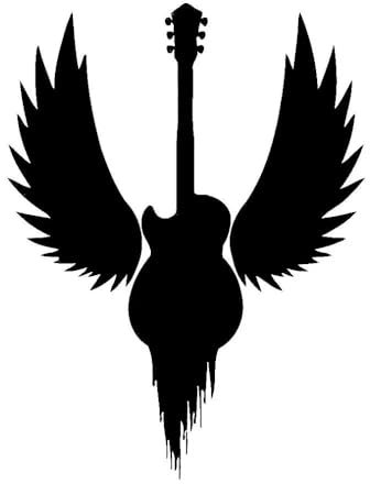 JIFENLI Autoaufkleber 11,4 cm * 15,1 cm Spaß Gitarre Musik Hard Rock Metal Flügel Vinyl Schwarz/Silber Auto Aufkleber