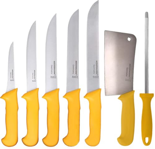 HOOZ Profi Fleischermesser Set 8-teilig mit Magnetstreifen - Scharfe Edelstahlmesser für Fleisch, Fisch und Geflügel aus Edelstahl – extrem scharfes Schlachtermesser/Küchenmesser