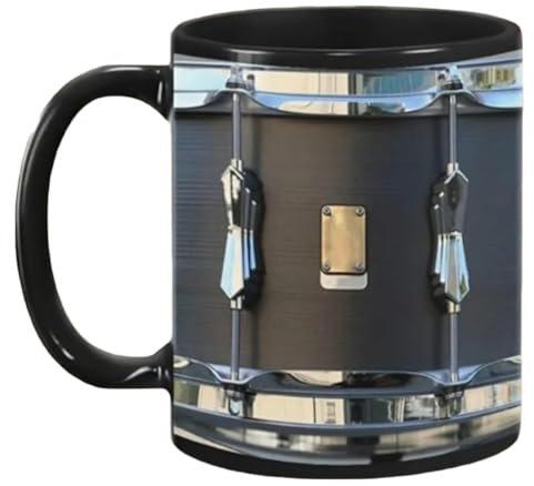 Black Vintage Drum Mug, 11oz Funny Drumming Gift for Drummer & Drum Lover, Creativity Coffee Cup Music Inspirational Gift (Black)