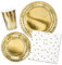 Decoraparty Kit de vajilla dorada para 6 invitados, decoración de mesa dorada desechable para 6 personas para Año Nuevo Navidad celebración 6 platos grandes, 6 platos pequeños, 20 servilletas y 6