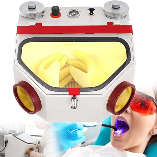 YANGYMM Double-Pen Fine Sand Blasting Machine, 2 Pen + 2 Tanks Dental Lab Sandblaster LED Light and Large View Window Sandblaster Machine with Foot Pedal Control, Dental Lab Sandblaster