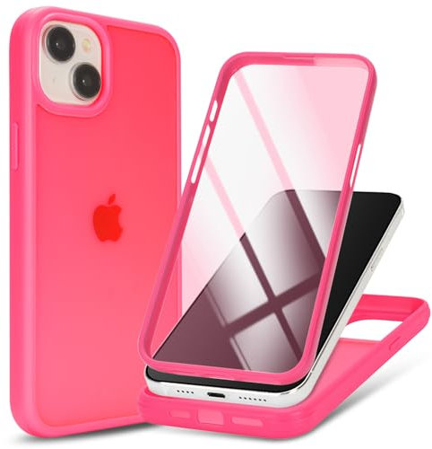 Zouzt for iPhone 15 Plus Matte Case and Screen Protector 15 Plus Case with Glass Screen Protector 360 Full Body Protective Shockproof Frosted Phone Case, Anti-Fingerprint - Rose Red