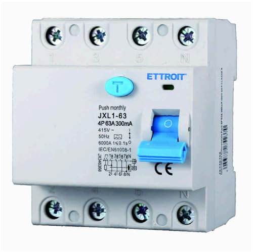 Interruttore magnetotermico differenziale puro 4P, 4 moduli, Tipo AC, 380Vac, 63A, 300mA, 6KA, classe A - Ettroit JX346368