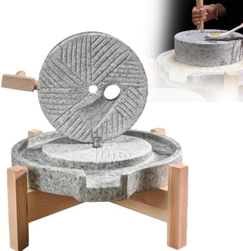 Manuelle Getreidemühle für Gewürze, Gerste, Sojabohnen, klassischer Reispastenbereiter mit Steinmühle und Holzständer, ideal für den Heimgebrauch in der Küche