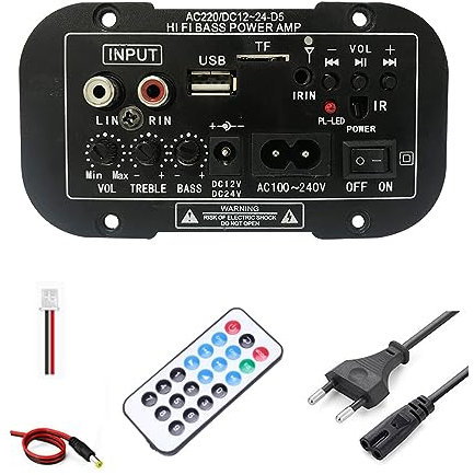 Pqahffowr Placa Amplificadora Bluetooth de 12V y 24V, Placa Amplificadora de Graves HiFi, Subwoofer FM de 30-120W para Altavoz Subwoofer de 10 Pulgadas (Enchufe Europeo)