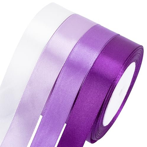 Foshird Satinband Lila 20mmx22m Geschenkband Lila Schleifenband Hochzeit Bänder zum Basteln Weiß Dekoband für Geburtstag DIY Geschenkverpackung