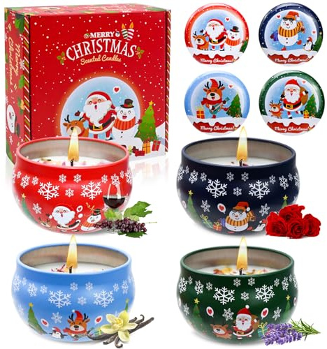 Arbolisse Kleine Geschenke für Frauen Weihnachten, Weihnachtsgeschenke für Frauen, 4PC Weihnachtsgeschenke Kleinigkeiten Weihnachtskerzen Beste Freundin Geschenke, Geschenke für Paare, Mama Geschenk