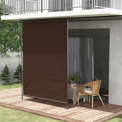 MBBTAG Senkrechtmarkise Balkon 150/200x300 cm Ausziehbarer Sichtschutz ohne Bohren Höhenverstellbare Klemmmarkise mit Kurbel Wetterfest für Terrasse Balkon Schutz der Privatsphäre(Braun,Long 1.5m)
