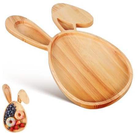 Homoyoyo Plateau en bois léger en forme de lapin de Pâques - Plateau de service lisse pour friandises aux fruits - Décoration printanière - Divertissement des invités pour les occasions spéciales