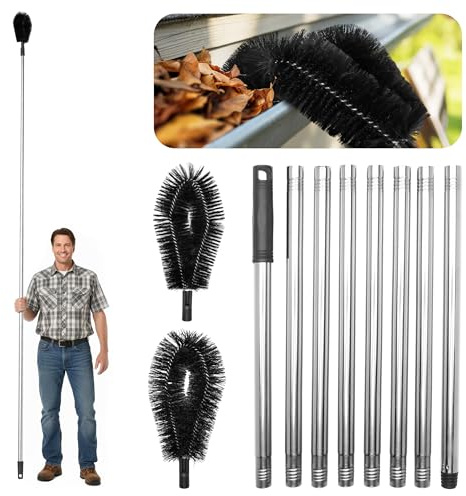 Premium 10.5 ft Gutter Cleaning Tools From The Ground Adjustable Gutter Cleaning with Pole No Ladder Needed Long Reach with Replaceable Brush Removal Leaves Trash From Roof Gutters