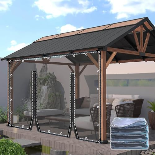 Cortina De Lona Transparente Exterior Con Puerta Cremallera,Pérgola Cenador Porche Paneles Laterales De Lona Alquitranada 100% Impermeables,Lona De Plástico Pvc De 0,35mm,2Zips-1.2×2m(3.9*6.6ft)