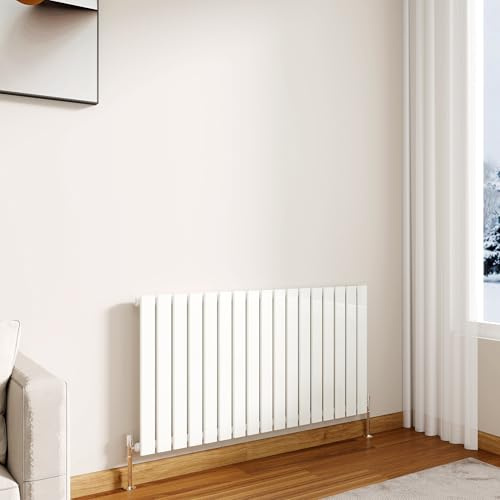 Modern Horizontal Flat Panel Radiator 600x1156mm Gloss White Single Panel | Designer Central Heating Radiators,Wall Mounted Rads,Perfect For Living Rooms,Hallways & Bathrooms,For UK Home Heating