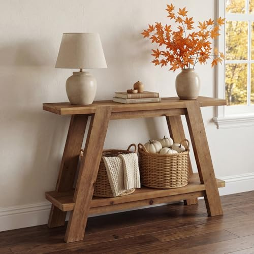 TRIBEWOOD 110cm Konsolentisch,rechteckiger Flurtisch Sofatisch aus Holz hinter der Couch,Sofatisch mit Stauraum für Flur, Wohnzimmer, Helles Eichenbraun