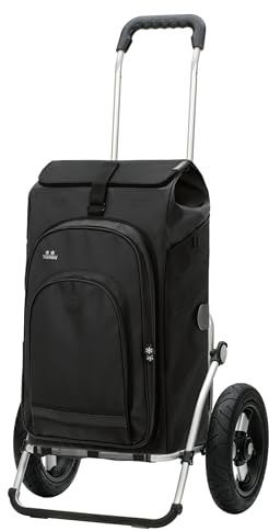 ANDERSEN Einkaufstrolley - Royal Shopper Hydro 3.0 schwarz | mit Luftbereifung, große Räder, 29 cm, aus Alu, bis 50 kg - Tasche mit Rucksackfunktion, Thermofach, viel Stauraum, 62 L