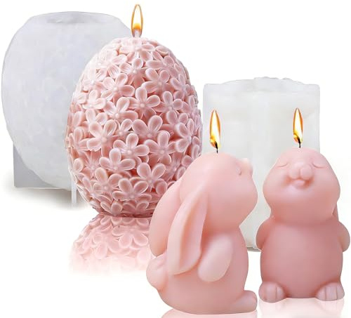 Osterei Silikonform Kerze, 2 Stück Kerzengießformen, Ostern Kerzenform, Kerzen Kaninchen, 3D Silikon Gießform Osterhase, Ostern Hasen Silikonform, für DIY Aromatherapie Kerzen, Seife