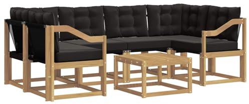 vidaXL Outdoor-Sofagarnitur mit Kissen 7 pcs Weiß und Schwarz, Moderne Garten-Sofa-Garnitur, Robustes Akazienholz, Bequeme Terrasse, stilvolle Couch zum Entspannen