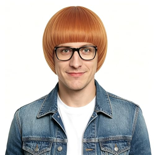 Yuehong Men Short Ginger Straight Fringe Bowl Cut Wig Bob 60s 70s Funny Wig | Heat Resistant Synthetic Fibers Soft Durable Breathable Hair for Cosplay Party (Ginger)