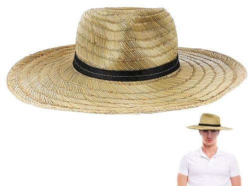 Hoement Chapeau de Paille Homme à Large Bord pour L'été, Protection UV Légère et Respirante, pour Jardin et Activités en Extérieur