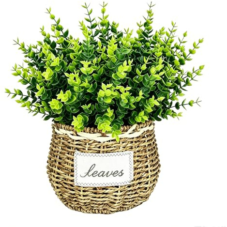 binandteam 6 Bundles Artificial Eucalyptus Leaves, Faux Greenery with Flexible Plastic Stems, UV Resistant Filler Plants for Garden Pots, Porch Baskets, Office, Patio & Indoor Outdoor Decor - Green