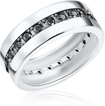 Rafaela Donata Damen-Ring aus 925/- Sterling Silber mit Zirkonia schwarz - Moderner Silberring in Memoire-Form mit Steinen Bandring Breit