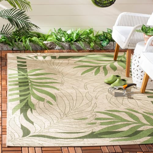 SAFAVIEH Washable Rug Outdoor Courtyard Collection - 5'3 x 7'7, Cream & Green, Non-Shedding & Easy Cleaning, Ideal for Patio, Backyard, Mudroom (CY7836-14A5)