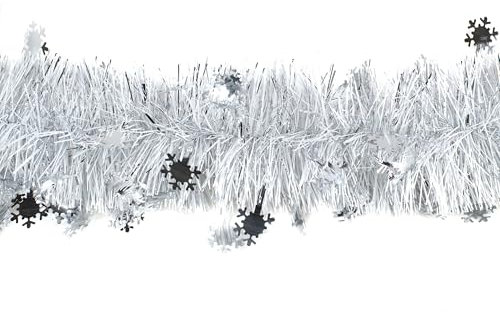 Butterfly 3m Weihnachtsgirlande Ø 10cm weiß - Perle mit Schneeflocken // Silvester Karneval Weihnachten Deko Christbaumschmuck Girllande Weihnachtsbaum Lametta 100mm