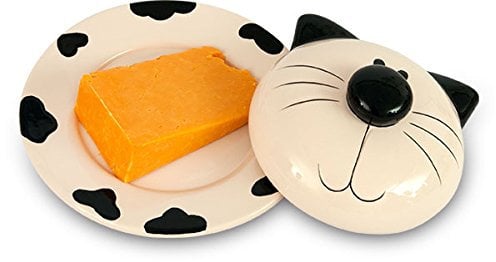 CERAMIC BUTTER OR CHEESE CAT DESIGN DISH