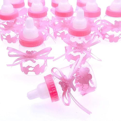 JZK 24x rosa Geschenkbox für Babyflaschen, Mädchen, Babyparty, Süßigkeiten, Geschenkbox für Neugeborene, Mädchen, Geburtstag, Taufe, Heilige Kommunion, Mutter zu sein, Party
