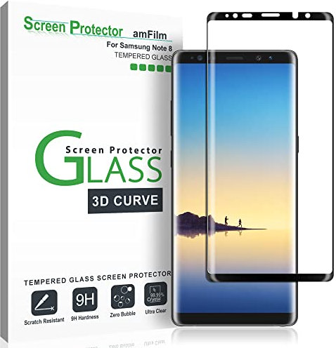 amFilm Protector Pantalla para Galaxy Note 8, Anti-Burbujas (3D Curvo) Cristal Vidrio Templado Protector de Pantalla para Samsung Galaxy Note 8 (Negro)