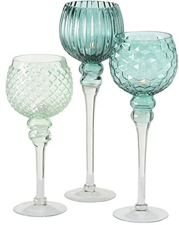 Boltze Windlicht Set Manou 3-teilig (grün, Deko-Gläser für Kerzen / Weihnachtsdekoration, Kerzenständer Höhen 30 cm / 40 cm / 35 cm, Form rund) 7057500