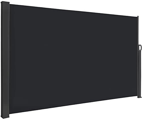 HENGMEI Toldo lateral retráctil, protección de privacidad, cortina corredera para terraza, balcón, patio (180 x 300 cm, gris oscuro)