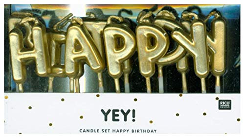 Kerzen Happy Birthday, Gold