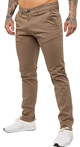 Enzo Mens Designer Skinny Slim Fit Chinos Super Stretch Trousers Pants