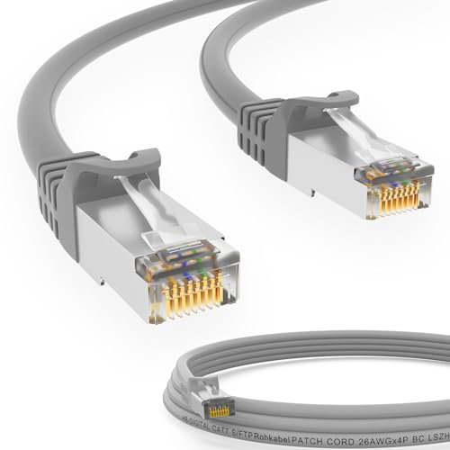 hb-digital 3m CAT 7 Cable Ethernet LAN S/FTP PiMF LSZH AWG26 Cable de Red con CAT 6A RJ45 Conectores hasta 10 Gbits/600 MHz Ideal para Patchpanel Servidor PC Laptop Smart TV DSL Gris