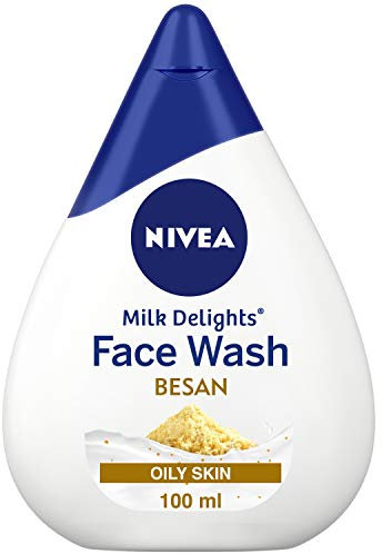NIVEA Milk Delight Gesichtsreiniger für fettige, normale, empfindliche trockene Haut, 100 ml Packung (feines GramFlour – fettige Haut)