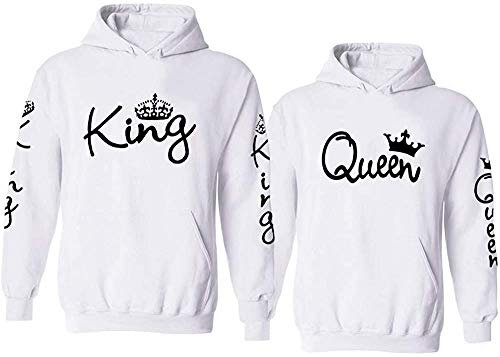 Couple Camp King Queen Pullover Partner Hoodie für Paare mit Fun Spruch - 1 Stück Damen Pulli Queen Weiß M