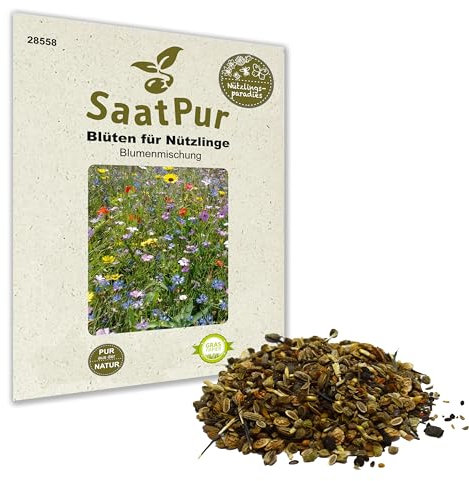 SaatPur Blumenmischung Blüten für Nützlinge Blumenwiese Blumenmischung Blumensaat Bienen Hummel Schmetterlinge