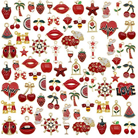 Julie Wang 20 pcs Red Enamel Paint Metal Charms Bulk Handmade Earrings Bracelets Necklaces Pendants Findings DIY Arts Projects Jewellery Making Accessories 2-3cm