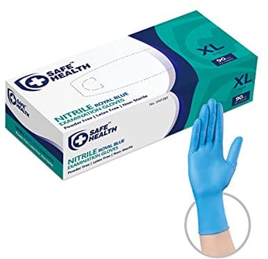 Safe Health Blue Nitrile Exam Gloves - XL | 3.5 Mil Box of 90 | Powder - Free Latex - Free | Finger Textured - Disposable - Medical Grade | Food - Tattoo