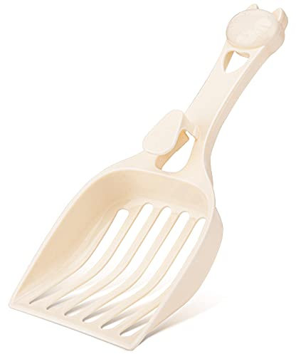 Depets Cat Litter Scoop, Litter Scoop with Wide Slats, Kitty Litter Scooper for Pine Pellets, Durable Plastic Litter Sifter Scoop - Designed for Easy Sifting, Milky White